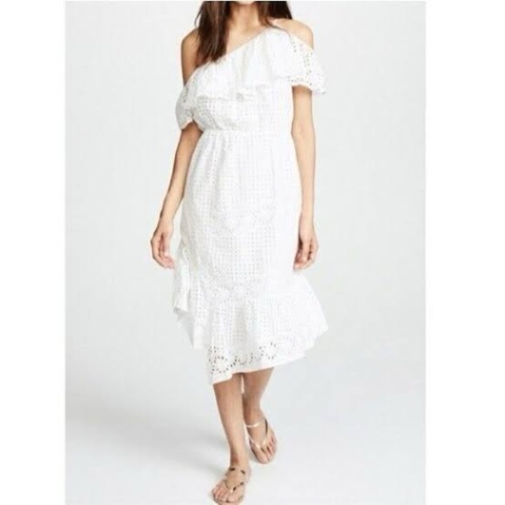 NWT Joie Corynn Asymmetrical White Eyelet Cotton Casual Midi Dress Size Medium